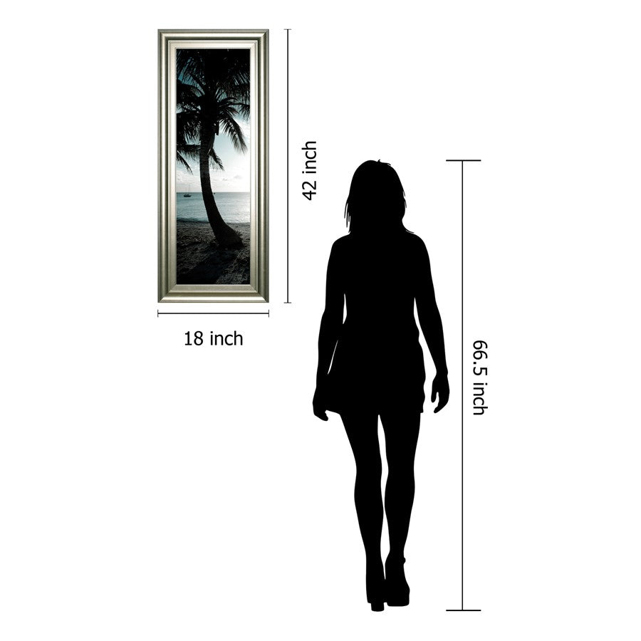 Classy Living Bimini Palm Silhouette Wall Art 18x42in | Contemporary Silver Serenity MDF Frame | Living Room & Bedroom Coastal Decor | 1 x 18 | Model 1634