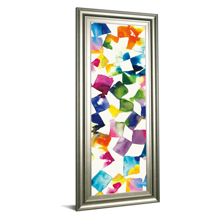 Classy Living Vibrant Cubes II 18x42in Wall Art | Contemporary Multicolor Paper on MDF with Silver Serenity Frame | Living Room & Office | Model 1637