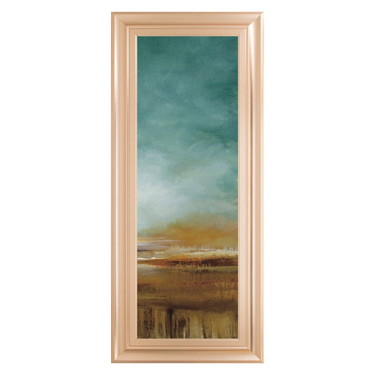 Classy Living New Horizons III 18x42in Wall Art | Contemporary Mixed Media Teal Amber Brown on Paper | Living Room Bedroom Office Decor | 18 | Model 1660