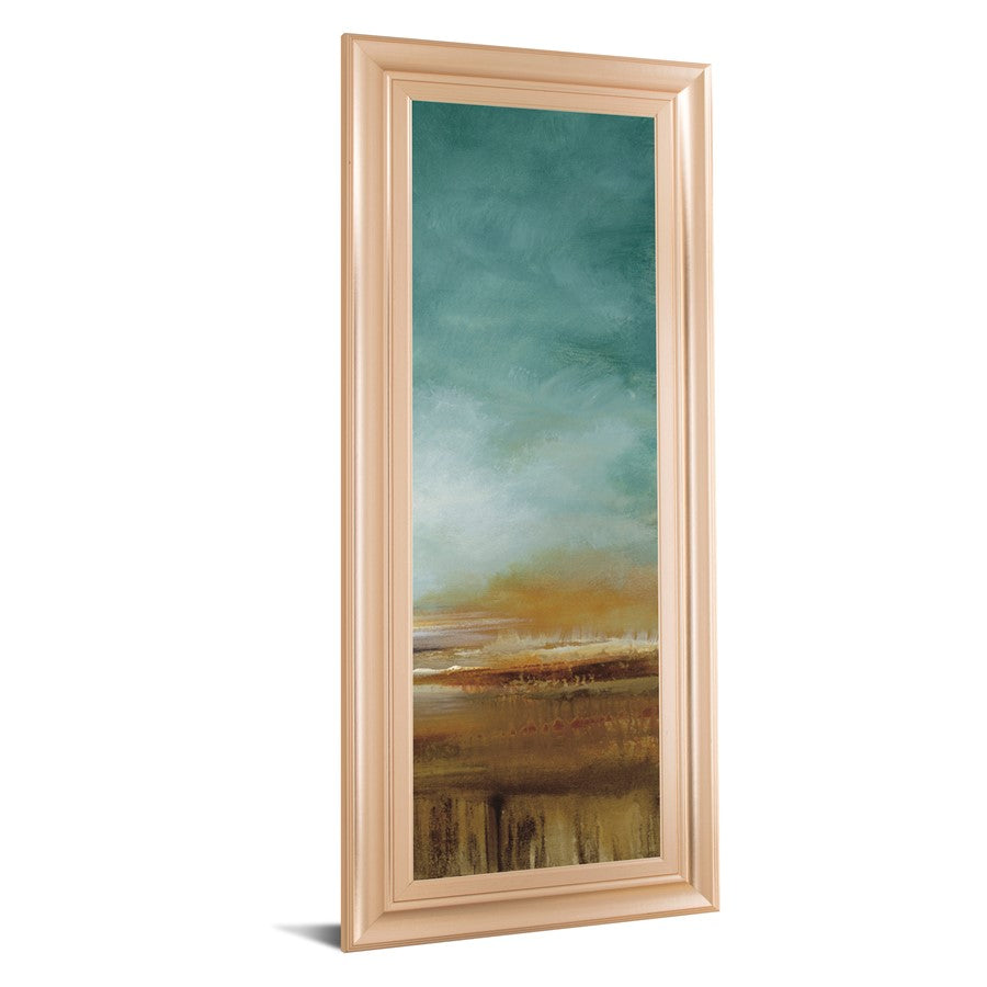 Classy Living New Horizons III 18x42in Wall Art | Contemporary Mixed Media Teal Amber Brown on Paper | Living Room Bedroom Office Decor | 18 | Model 1660