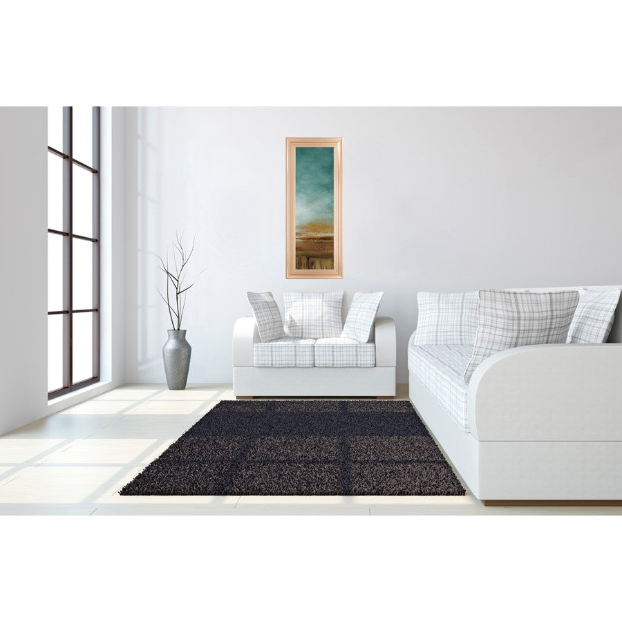 Classy Living New Horizons III 18x42in Wall Art | Contemporary Mixed Media Teal Amber Brown on Paper | Living Room Bedroom Office Decor | 18 | Model 1660