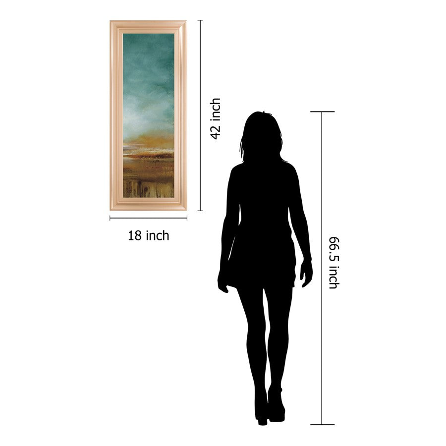 Classy Living New Horizons III 18x42in Wall Art | Contemporary Mixed Media Teal Amber Brown on Paper | Living Room Bedroom Office Decor | 18 | Model 1660