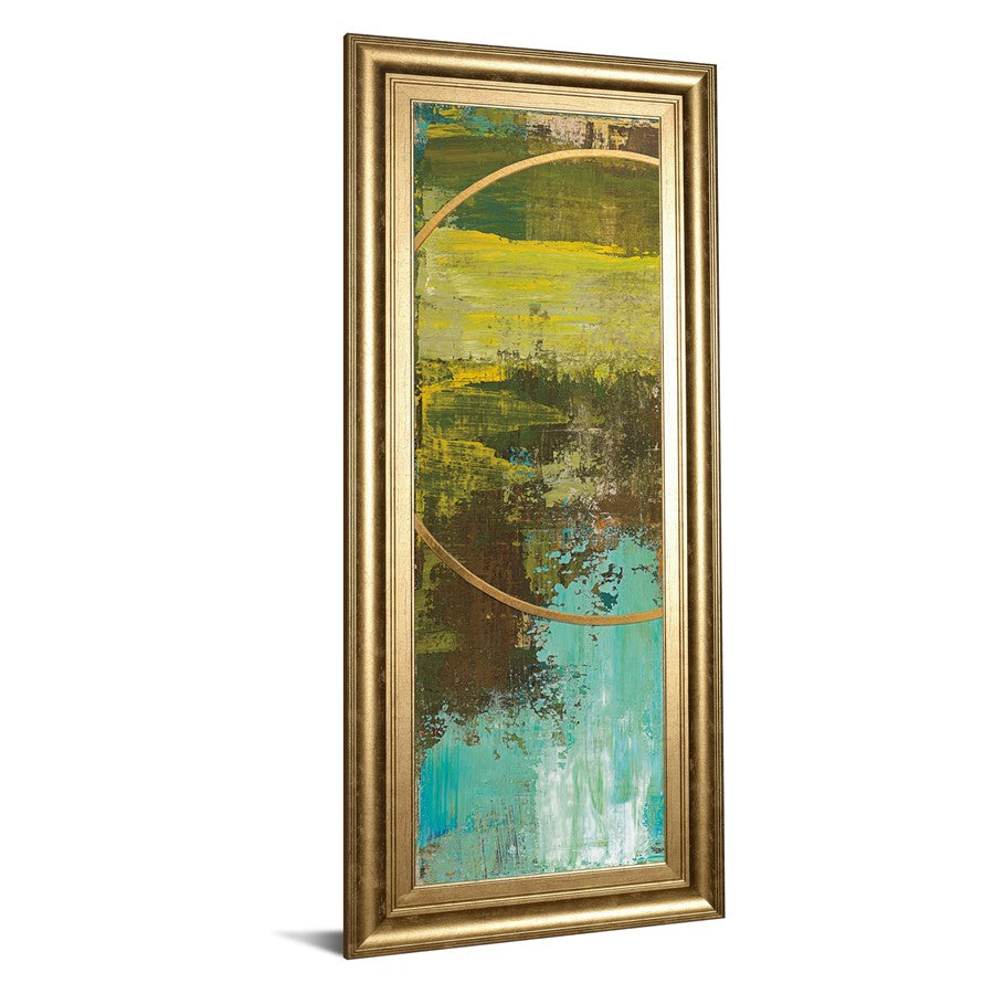 Classy Living Chartreuse Harmony Wall Art 18x42in | Transitional Abstract Paper Art in Gilded Radiance MDF Frame | Living Room & Office Decor | Model 1693