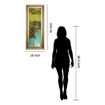 Classy Living Chartreuse Harmony Wall Art 18x42in | Transitional Abstract Paper Art in Gilded Radiance MDF Frame | Living Room & Office Decor | Model 1693