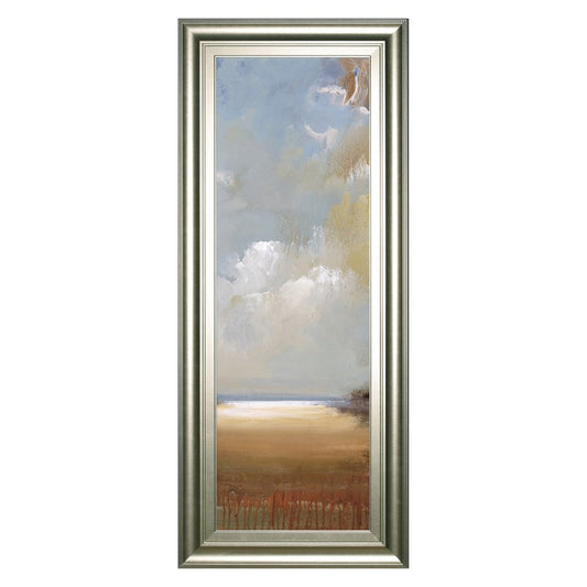 Classy Living Serene Skies 18x42in Vertical Wall Art | Contemporary Coastal Mixed Media on Paper with Silver Serenity MDF Frame | Living Room | Model 1710