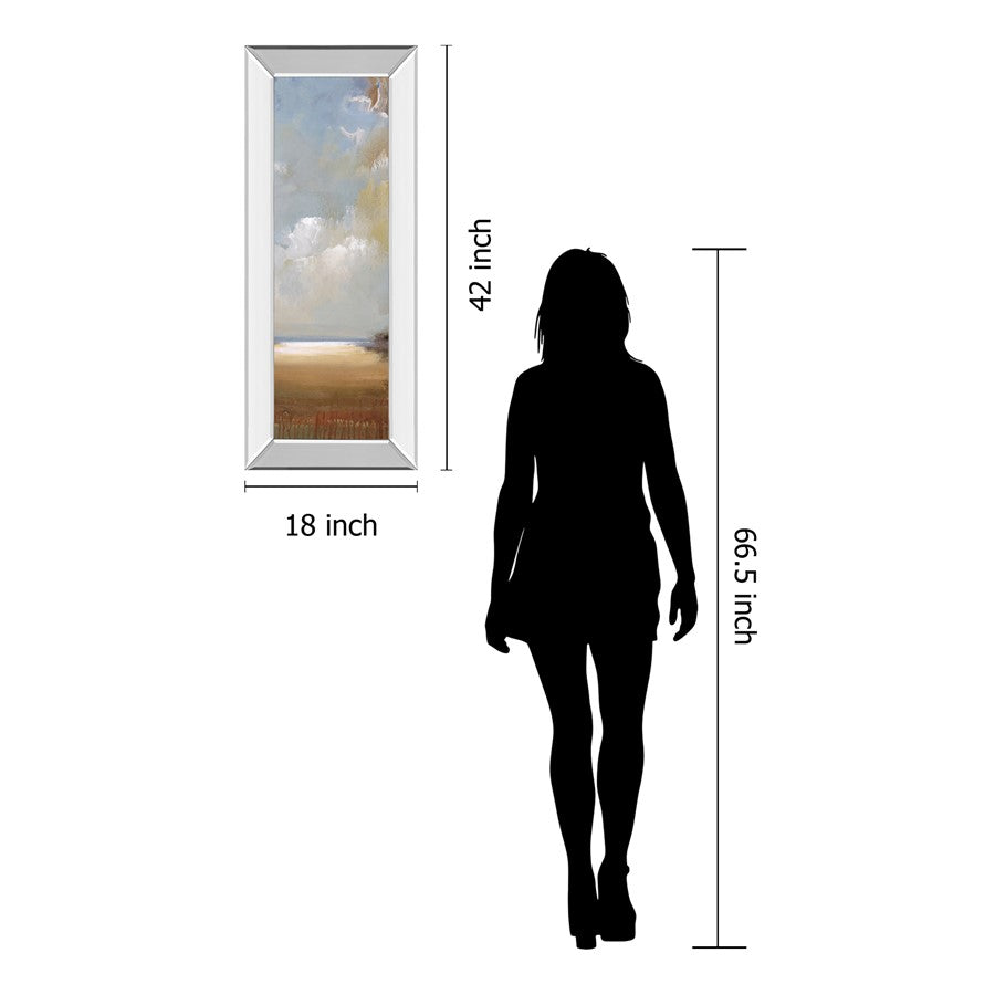 Classy Living Serene Skies 18x42in Wall Art | Contemporary Coastal Mixed Media with Mirrored Frame | Living Room, Bedroom & Office Decor | Model 1710MF