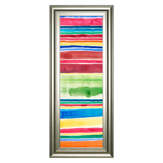 Classy Living Vibrant Stripes 18x42in Wall Art | Contemporary Multicolor Graphic on Paper in Silver MDF Frame | Living Room & Office Decor | Model 1725