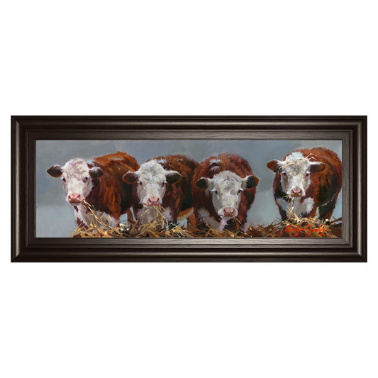 Classy Living Farm Friends Wall Art 42x18in | Traditional Dark Chocolate MDF Frame with Multicolor Pastoral Scene | Living Room & Kitchen | Model 1749