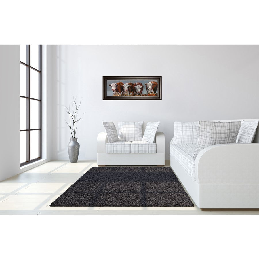 Classy Living Farm Friends Wall Art 42x18in | Traditional Dark Chocolate MDF Frame with Multicolor Pastoral Scene | Living Room & Kitchen | Model 1749