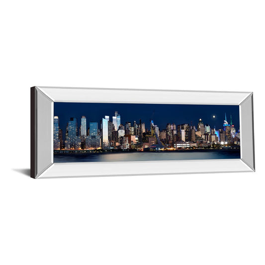 Classy Living City Lights Panorama Wall Art 42x18in | Contemporary Multicolor Cityscape on Mirrored Frame | Living Room & Office Decor | 42 | Model 1750MF