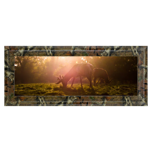 Classy Living Morning Haze Deer Wall Art 42x18in | Contemporary Nature's Splendor MDF Frame | Living Room & Bedroom Grazing Scene | 42 x 18 | Model 1751B