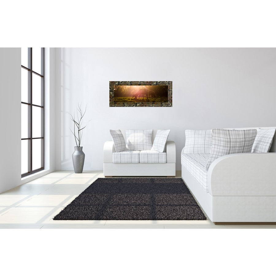 Classy Living Morning Haze Deer Wall Art 42x18in | Contemporary Nature's Splendor MDF Frame | Living Room & Bedroom Grazing Scene | 42 x 18 | Model 1751B