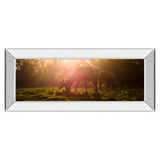 Classy Living Morning Haze 42x18in Rectangular Wall Art | Contemporary Deer Grazing Scene with Mirrored Frame | Living Room & Bedroom Decor | Model 1751MF