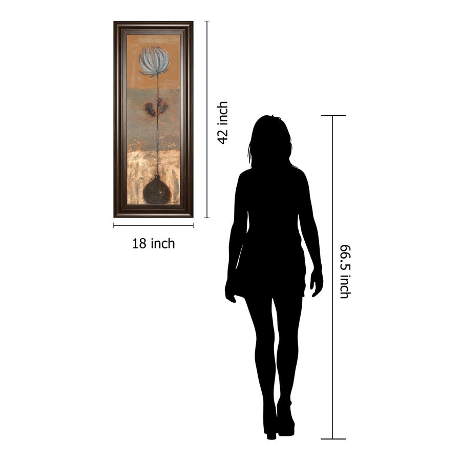 Classy Living Delicate Bloom 18x42in Vertical Wall Art | Transitional Cinnamon Mocha MDF Frame with Real Glass | Living Room, Bedroom & | Model 1760