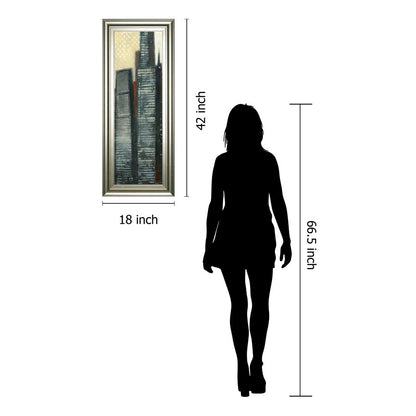 Classy Living City Silhouettes 42in Vertical Wall Art | Contemporary Silver Serenity MDF Frame | Living Room & Office Decor | 18 x 42 x 1 in | Model 1763