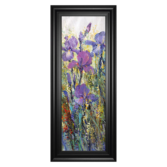 Classy Living Wild Violet Stems Wall Art 18x42in | Contemporary Mixed Media on Paper in Midnight Aura MDF Frame | Living Room & Bedroom | Model 1803
