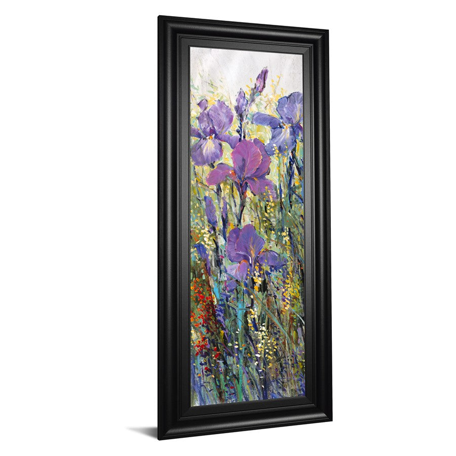 Classy Living Wild Violet Stems Wall Art 18x42in | Contemporary Mixed Media on Paper in Midnight Aura MDF Frame | Living Room & Bedroom | Model 1803