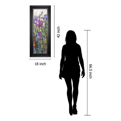 Classy Living Wild Violet Stems Wall Art 18x42in | Contemporary Mixed Media on Paper in Midnight Aura MDF Frame | Living Room & Bedroom | Model 1803