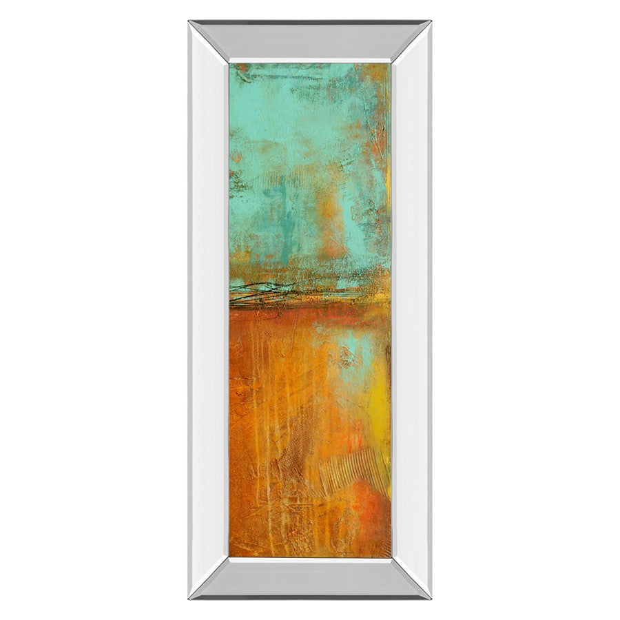 Classy Living Vibrant Horizon 18x42in Wall Art | Contemporary Abstract Turquoise and Amber on Mirrored Frame | Living Room & Office Decor | Model 1822MF
