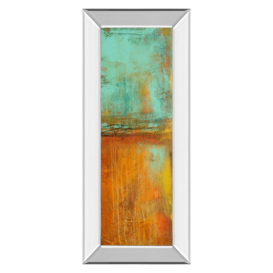 Classy Living Vibrant Horizon 18x42in Wall Art | Contemporary Abstract Turquoise and Amber on Mirrored Frame | Living Room & Office Decor | Model 1822MF