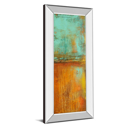 Classy Living Vibrant Horizon 18x42in Wall Art | Contemporary Abstract Turquoise and Amber on Mirrored Frame | Living Room & Office Decor | Model 1822MF