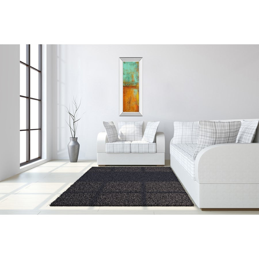 Classy Living Vibrant Horizon 18x42in Wall Art | Contemporary Abstract Turquoise and Amber on Mirrored Frame | Living Room & Office Decor | Model 1822MF
