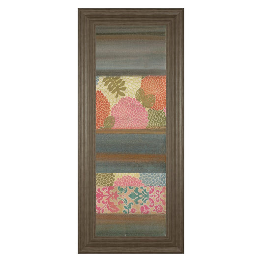 Classy Living Botanical Stripes 18x42in Wall Art | Contemporary Multicolor Paper on MDF in Tranquil Ash Frame | Living Room & Bedroom Decor | Model 1824