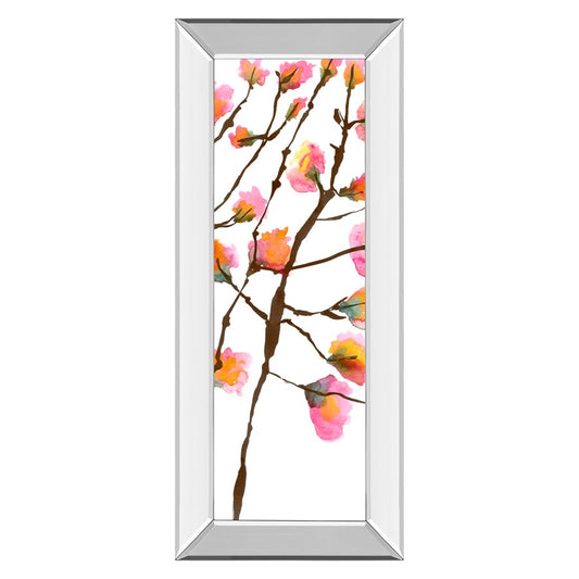 Classy Living Inky Blossoms II 18x42in Vertical Wall Art | Contemporary Multicolor Floral on White with Mirrored Frame | Living Room | Model 1838MF