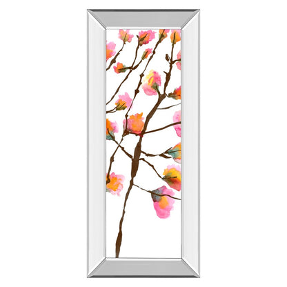 Classy Living Inky Blossoms II 18x42in Vertical Wall Art | Contemporary Multicolor Floral on White with Mirrored Frame | Living Room | Model 1838MF