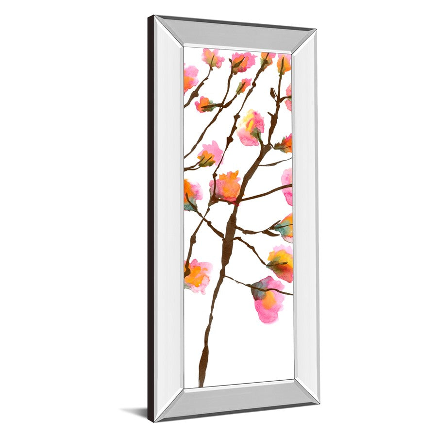 Classy Living Inky Blossoms II 18x42in Vertical Wall Art | Contemporary Multicolor Floral on White with Mirrored Frame | Living Room | Model 1838MF