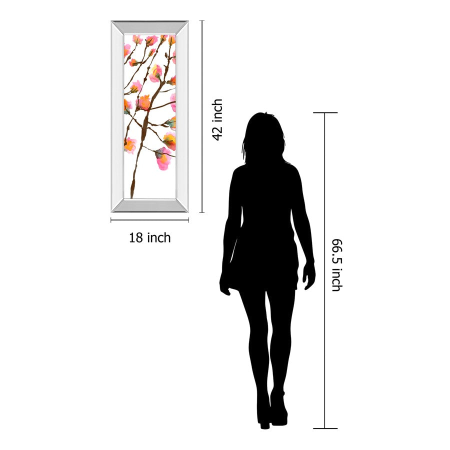 Classy Living Inky Blossoms II 18x42in Vertical Wall Art | Contemporary Multicolor Floral on White with Mirrored Frame | Living Room | Model 1838MF