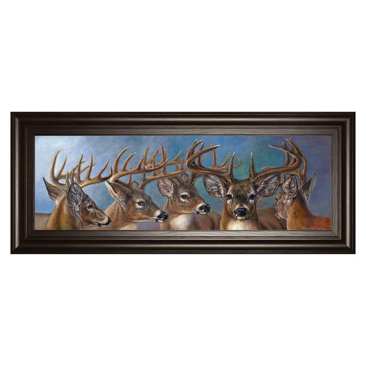 Classy Living Majestic Bucks 42in Wall Art | Traditional Wildlife Painting in Dark Chocolate MDF Frame | Living Room, Study & Office Decor | Model 1846