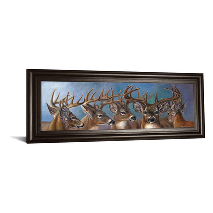 Classy Living Majestic Bucks 42in Wall Art | Traditional Wildlife Painting in Dark Chocolate MDF Frame | Living Room, Study & Office Decor | Model 1846