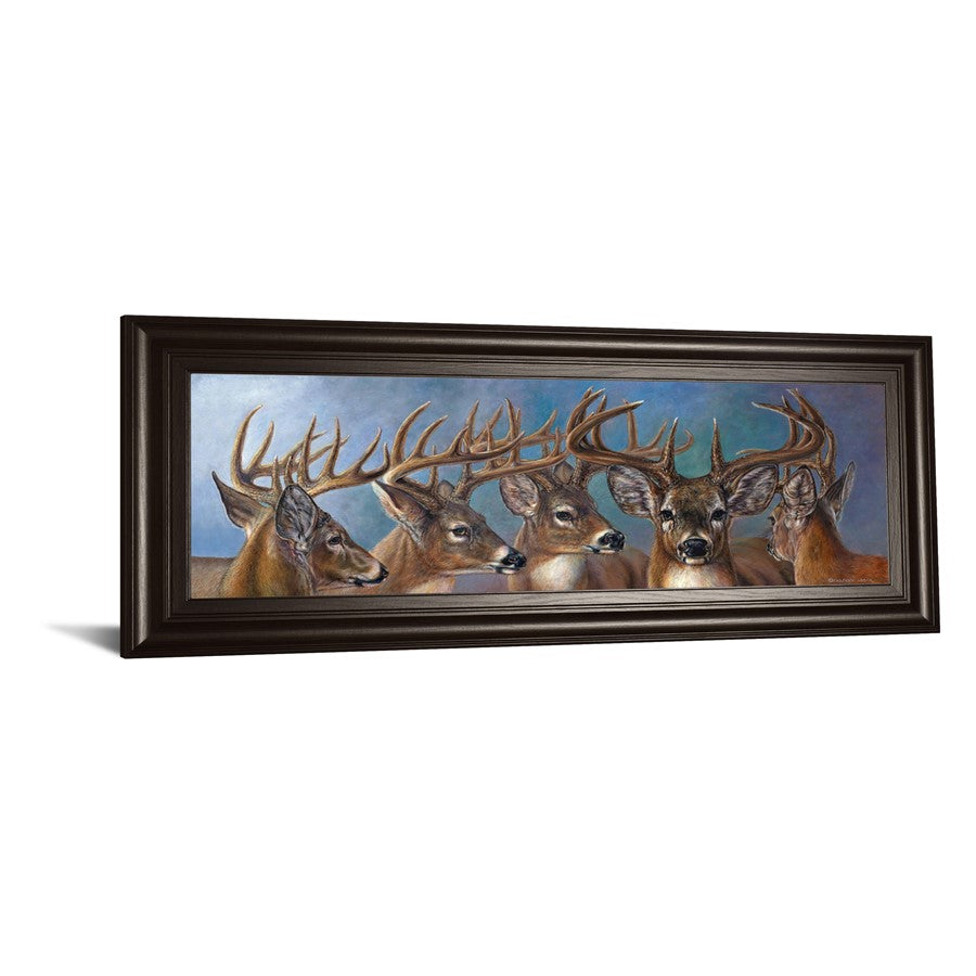 Classy Living Majestic Bucks 42in Wall Art | Traditional Wildlife Painting in Dark Chocolate MDF Frame | Living Room, Study & Office Decor | Model 1846