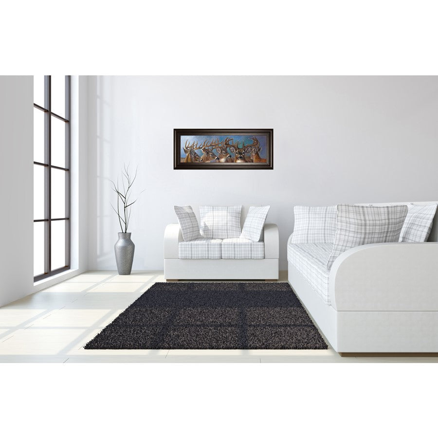 Classy Living Majestic Bucks 42in Wall Art | Traditional Wildlife Painting in Dark Chocolate MDF Frame | Living Room, Study & Office Decor | Model 1846