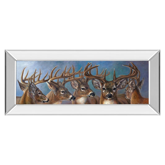 Classy Living Majestic Bucks 42in Wide Wall Art | Traditional Deer Painting in Mirrored Frame | Living Room, Study & Office Decor | 42 x 18 | Model 1846MF