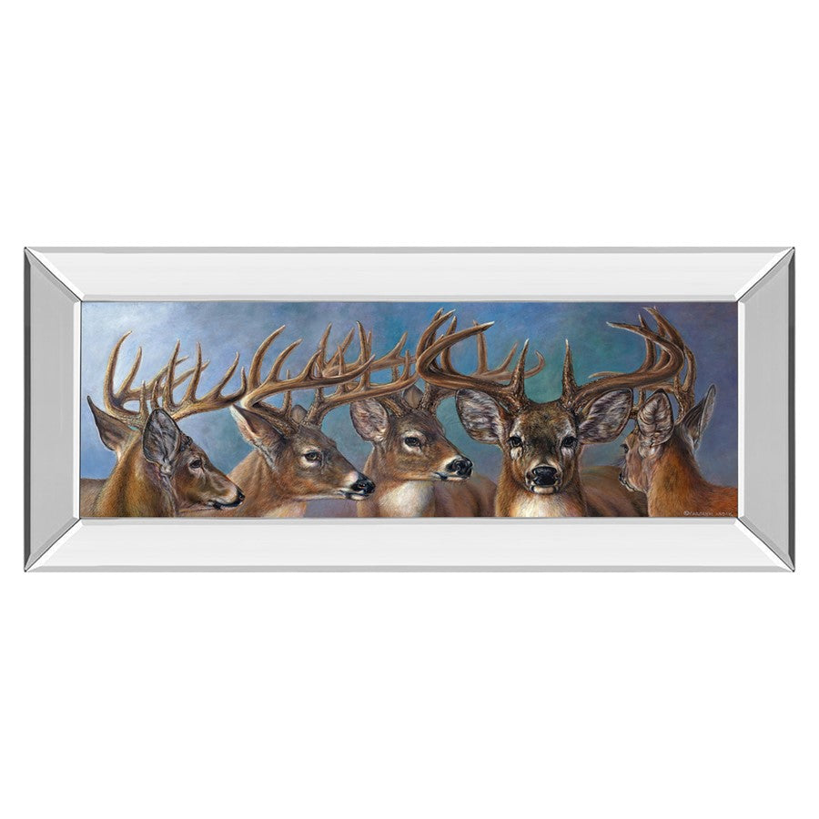 Classy Living Majestic Bucks 42in Wide Wall Art | Traditional Deer Painting in Mirrored Frame | Living Room, Study & Office Decor | 42 x 18 | Model 1846MF