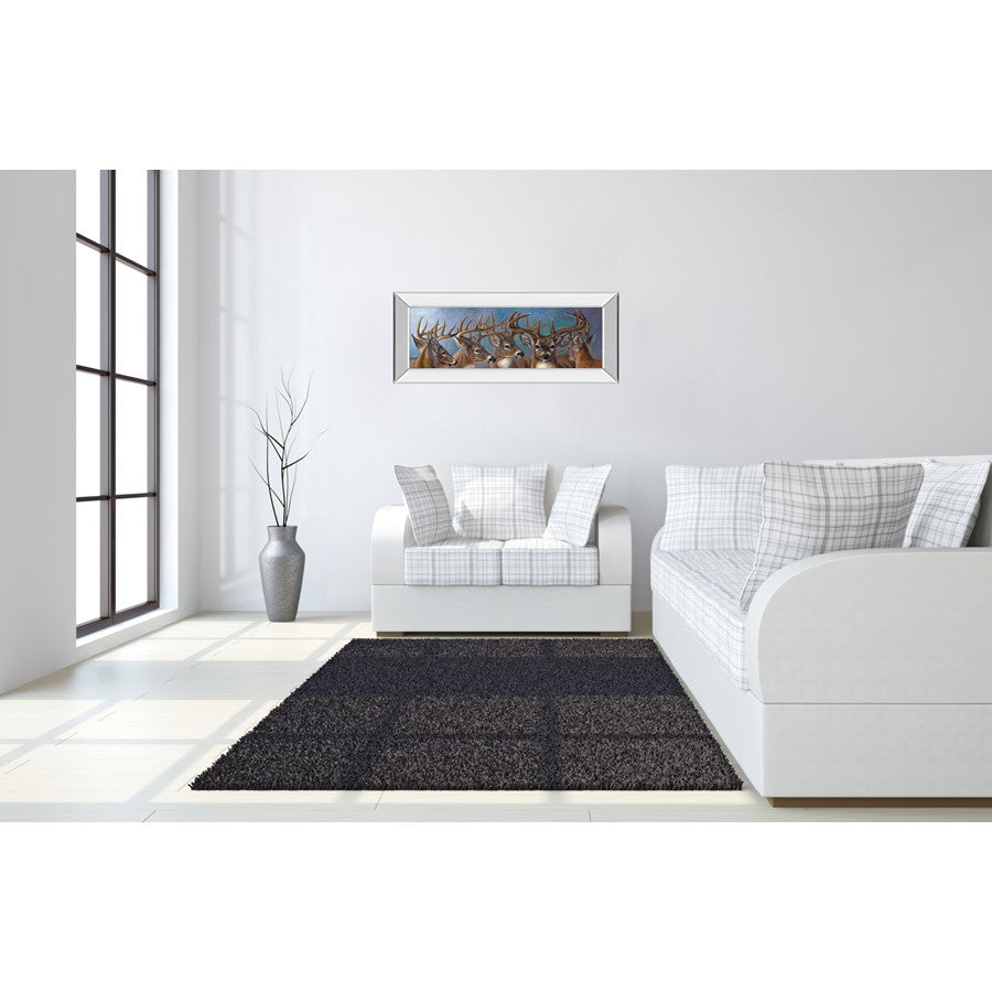 Classy Living Majestic Bucks 42in Wide Wall Art | Traditional Deer Painting in Mirrored Frame | Living Room, Study & Office Decor | 42 x 18 | Model 1846MF