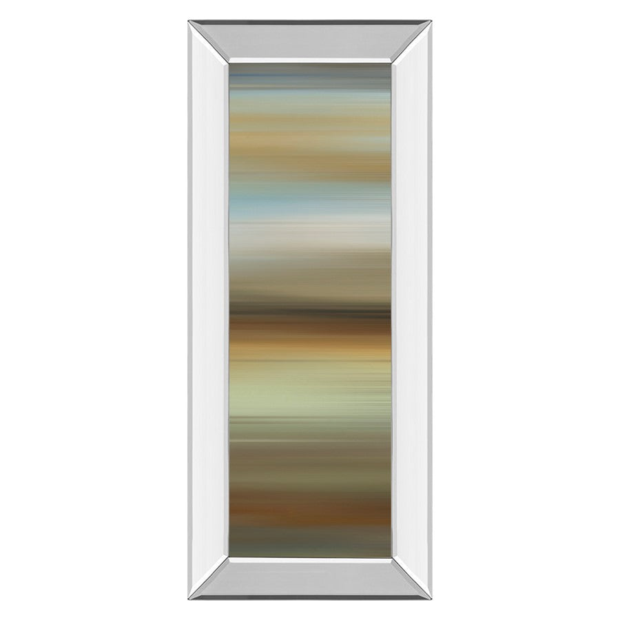 Classy Living Serene Horizon 18x42in Wall Art | Contemporary Abstract Beige Blue Brown Green on Mirrored Frame | Living Room & Bedroom | Model 1856MF