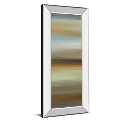 Classy Living Serene Horizon 18x42in Wall Art | Contemporary Abstract Beige Blue Brown Green on Mirrored Frame | Living Room & Bedroom | Model 1856MF