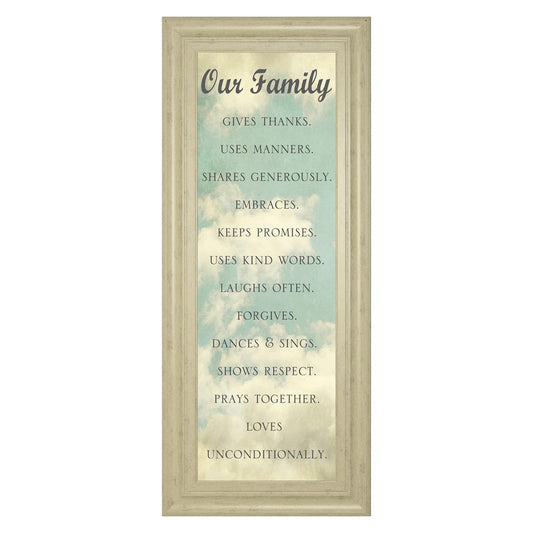Classy Living Family Values Wall Art 18x42in | Contemporary Multicolor Paper Art in Ivory Bliss MDF Frame | Living Room & Family Room | Model 1877