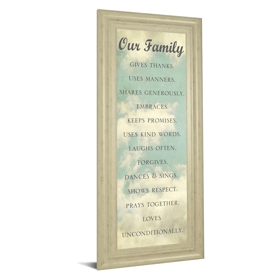 Classy Living Family Values Wall Art 18x42in | Contemporary Multicolor Paper Art in Ivory Bliss MDF Frame | Living Room & Family Room | Model 1877