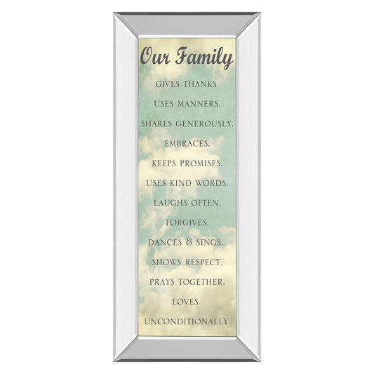 Classy Living Family Values Wall Art 18x42in | Contemporary Mirrored Frame with Glass | Living Room & Office Inspirational Decor | 18 x 42 | Model 1877MF