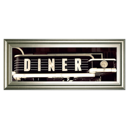 Classy Living Neon Diner Sign Wall Art 42x18in | Contemporary Silver Serenity MDF Frame | Living Room & Dining Room Retro Decor | 42 x 18 x 1 | Model 1883