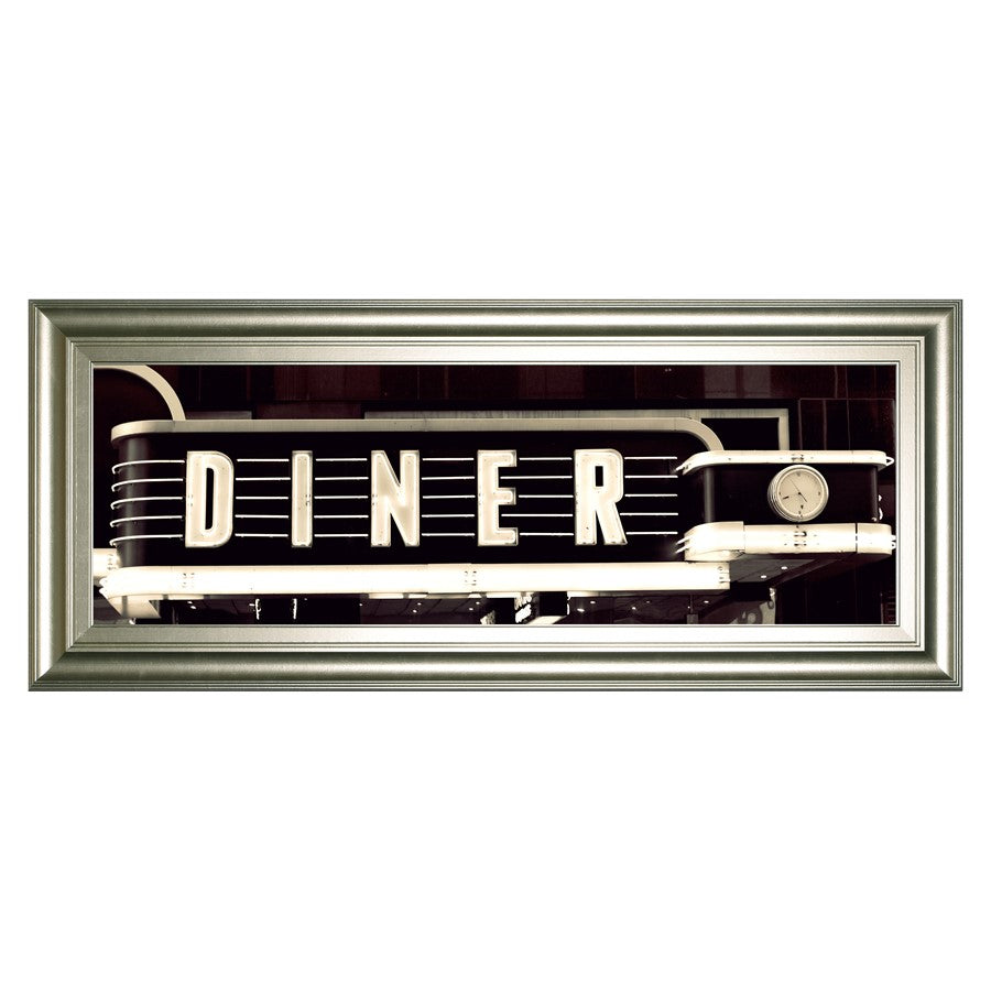 Classy Living Neon Diner Sign Wall Art 42x18in | Contemporary Silver Serenity MDF Frame | Living Room & Dining Room Retro Decor | 42 x 18 x 1 | Model 1883