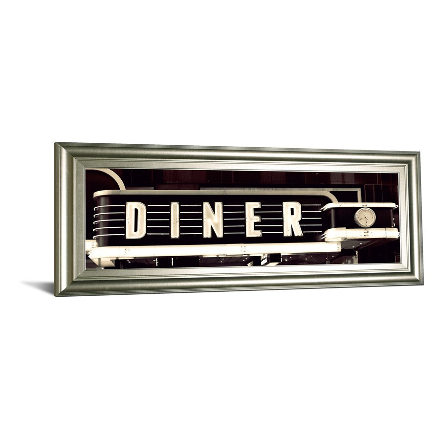 Classy Living Neon Diner Sign Wall Art 42x18in | Contemporary Silver Serenity MDF Frame | Living Room & Dining Room Retro Decor | 42 x 18 x 1 | Model 1883