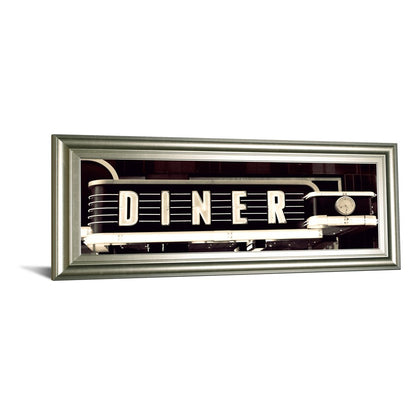 Classy Living Neon Diner Sign Wall Art 42x18in | Contemporary Silver Serenity MDF Frame | Living Room & Dining Room Retro Decor | 42 x 18 x 1 | Model 1883