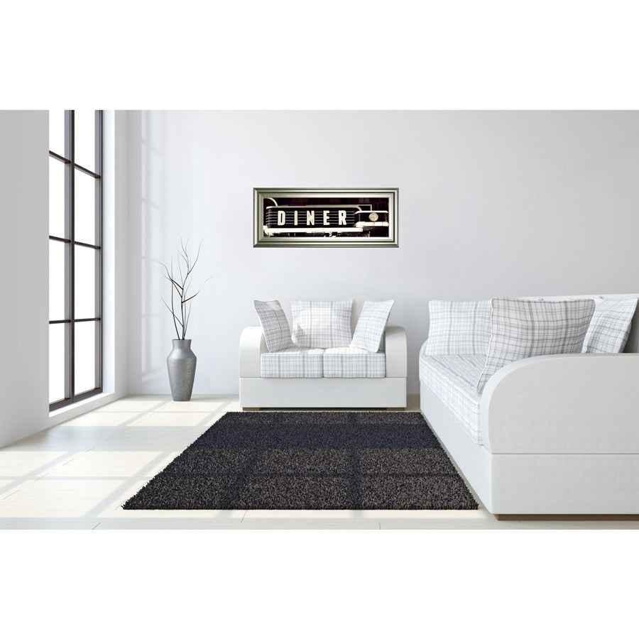 Classy Living Neon Diner Sign Wall Art 42x18in | Contemporary Silver Serenity MDF Frame | Living Room & Dining Room Retro Decor | 42 x 18 x 1 | Model 1883
