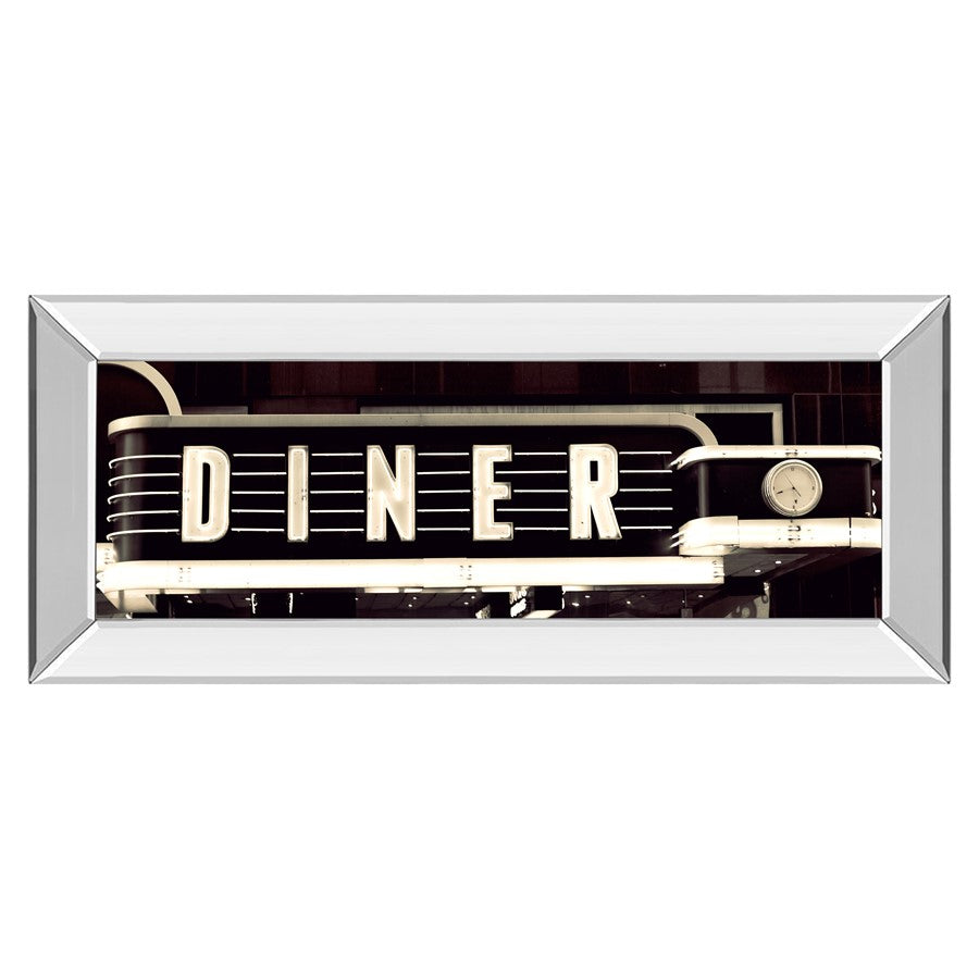 Classy Living Neon Diner Sign Wall Art 42x18in | Contemporary Mirrored Frame | Living Room & Dining Room Decor | 42 x 18 x 3 in | Model 1883MF