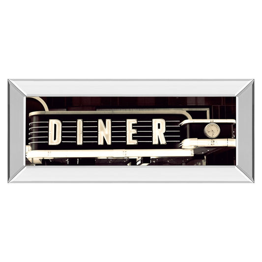 Classy Living Neon Diner Sign Wall Art 42x18in | Contemporary Mirrored Frame | Living Room & Dining Room Decor | 42 x 18 x 3 in | Model 1883MF
